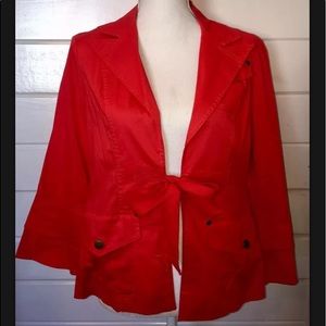 Contrast Med Coral Cotton Blazer Jacket Tie Front